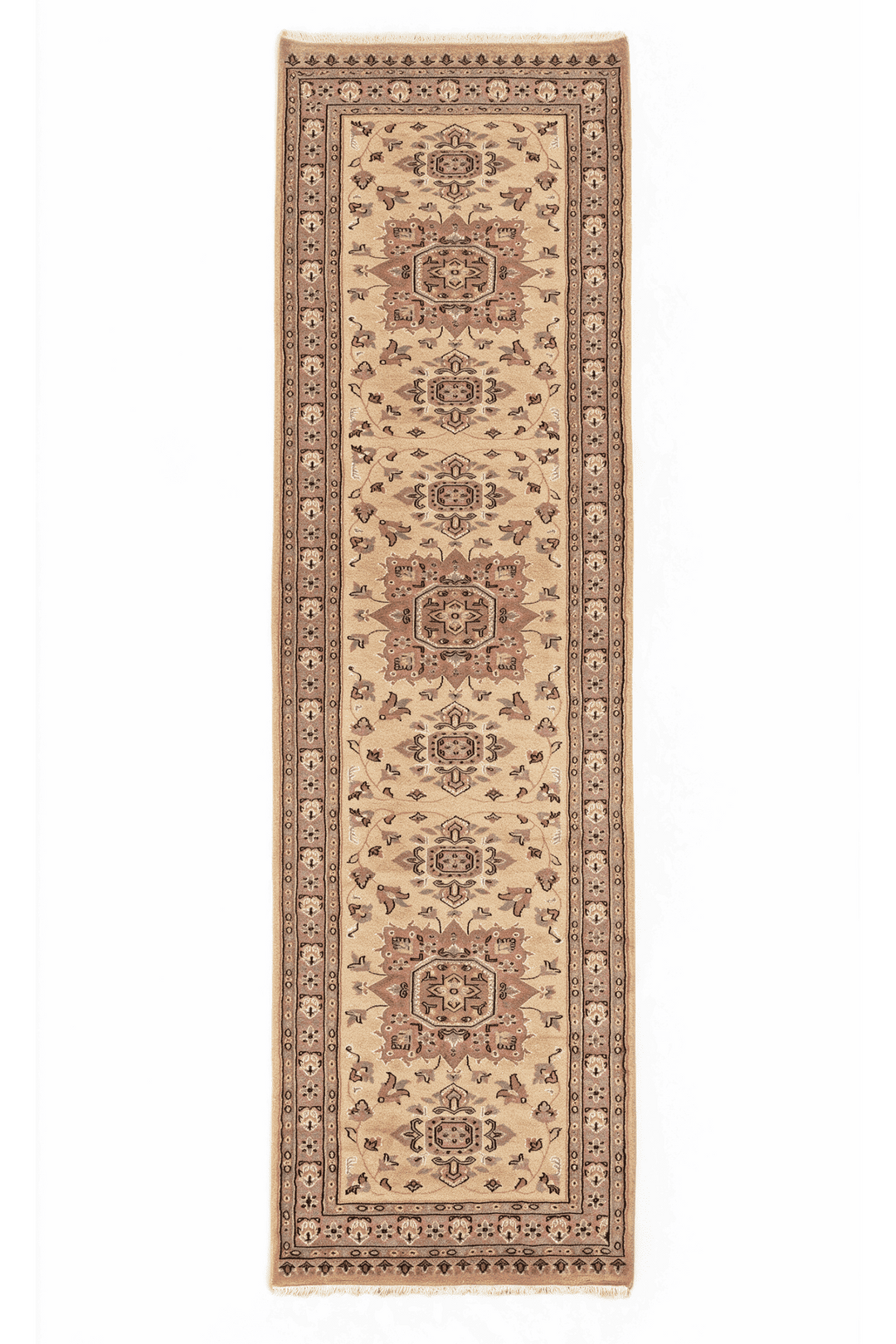 Golden and rose Jaldar medallion runner in wool and silk, 79×285cm