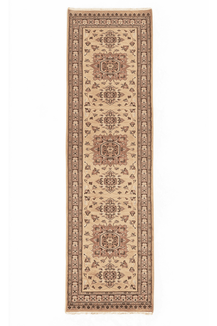 Golden and rose Jaldar medallion runner in wool and silk, 79×285cm