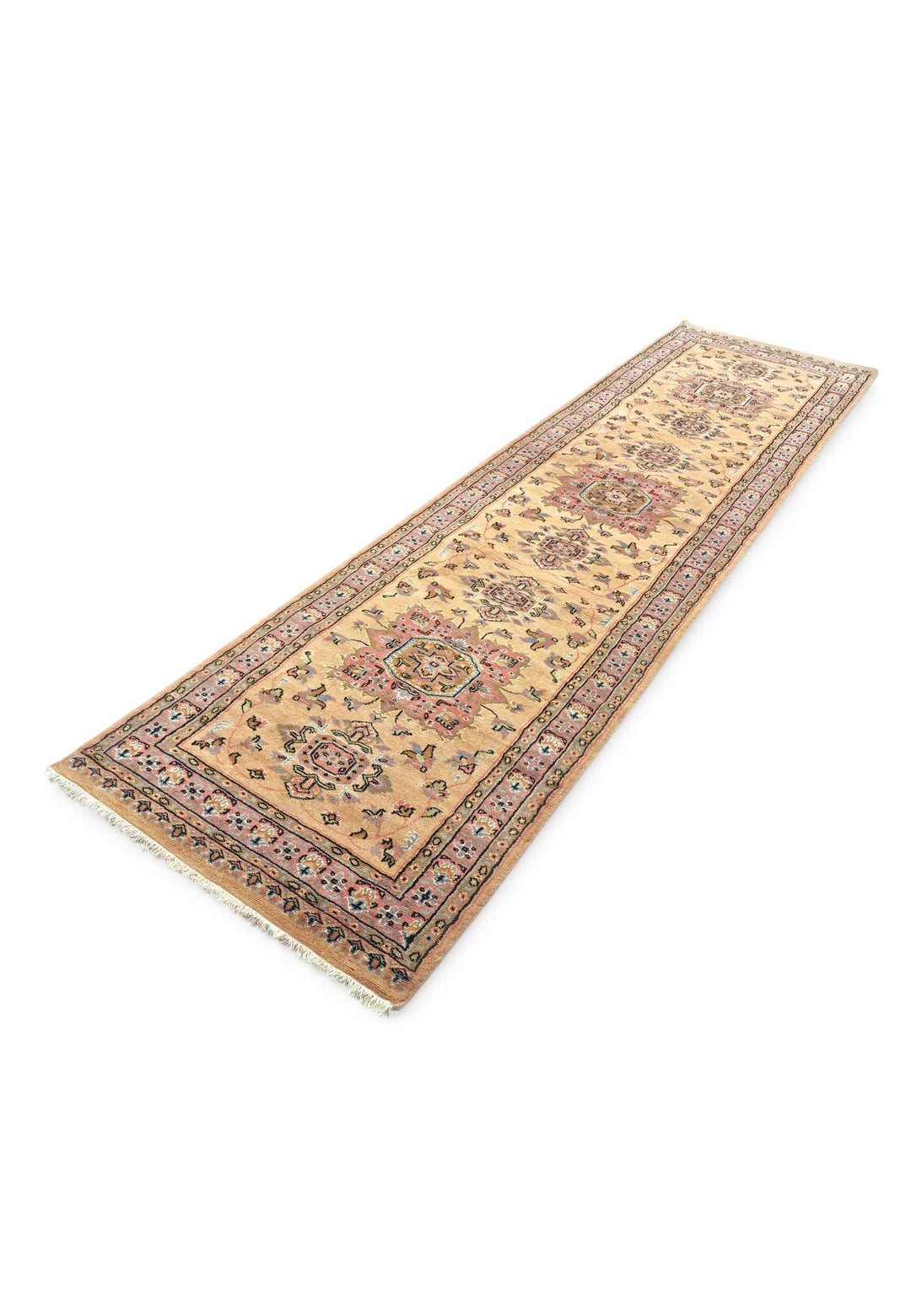 Wool and silk pile of golden rose Jaldar runner, 79×285cm