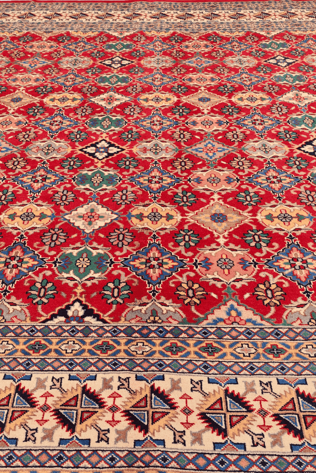 Wool and silk pile of red square Jaldar rug, 252×238cm