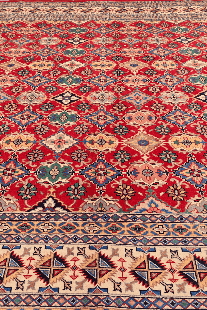 Wool and silk pile of red square Jaldar rug, 252×238cm
