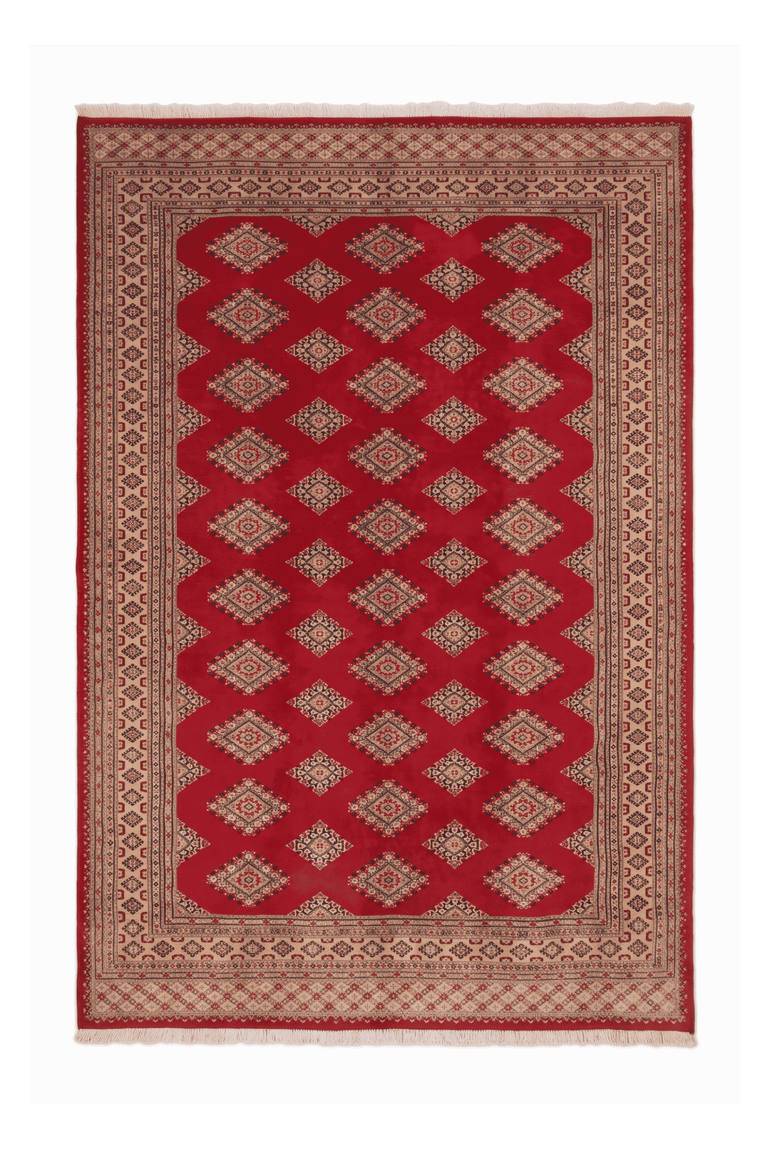 Crimson and camel Jaldar diamond gül rug in wool and silk, 196×234cm