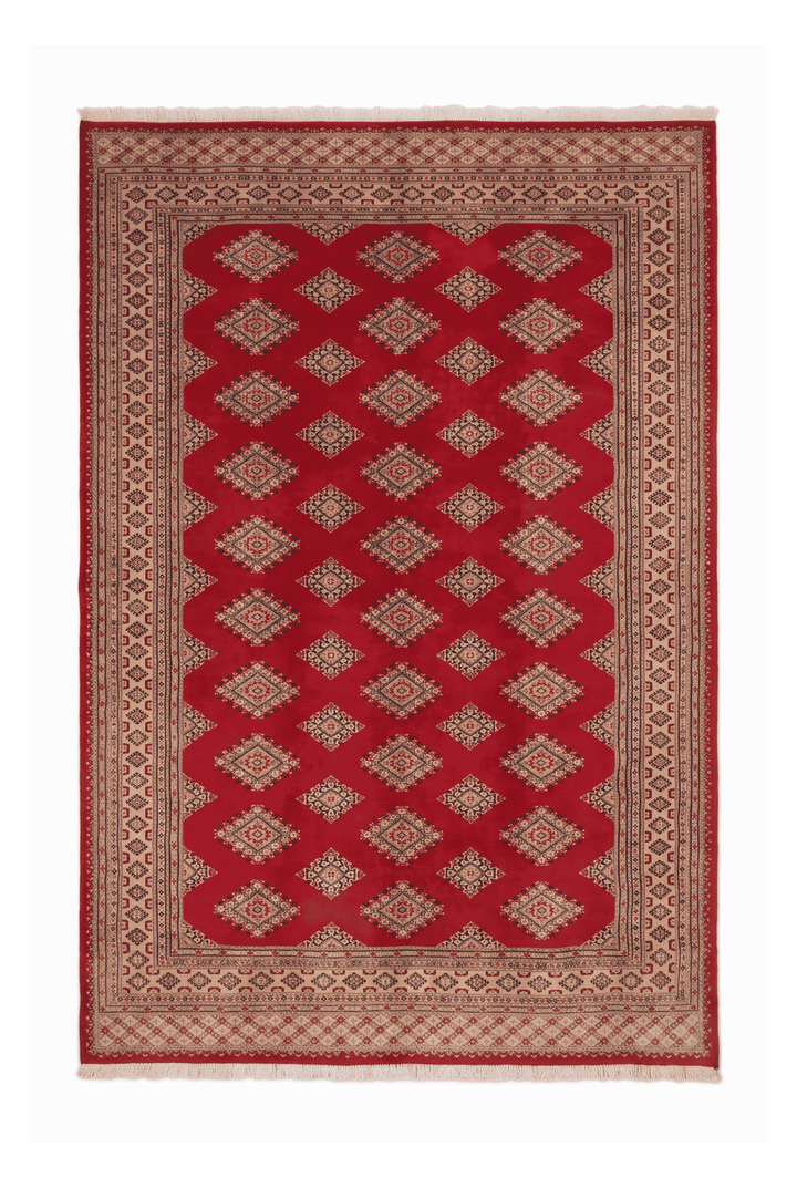 Crimson and camel Jaldar diamond gül rug in wool and silk, 196×234cm