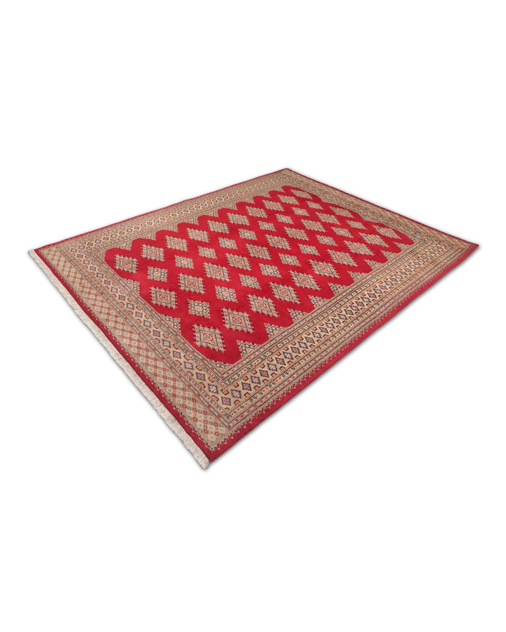 Crimson and camel Jaldar rug for a living room, 3 tatami