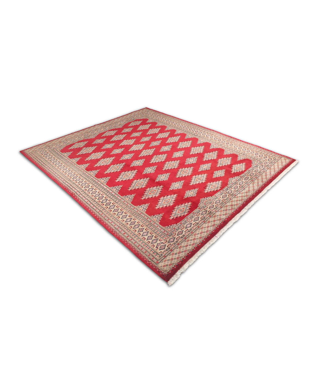 One-of-a-kind crimson and camel Pakistani Jaldar rug