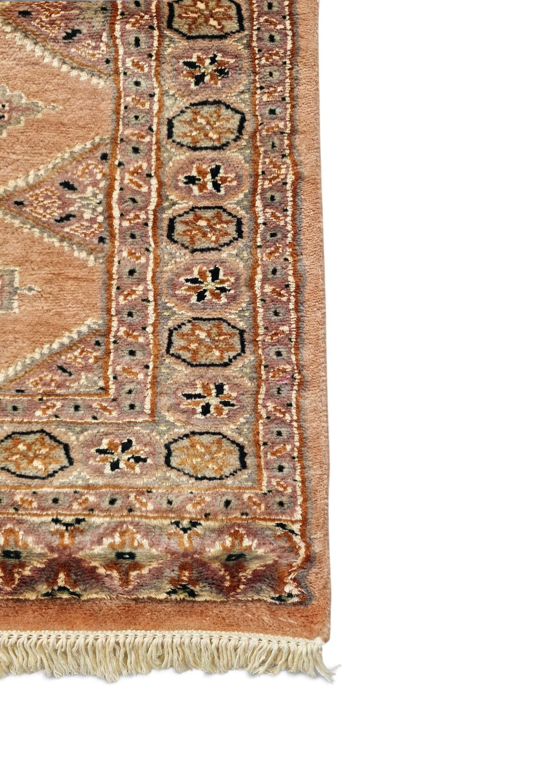 Hand-knotted salmon Jaldar runner with silk diamond güls