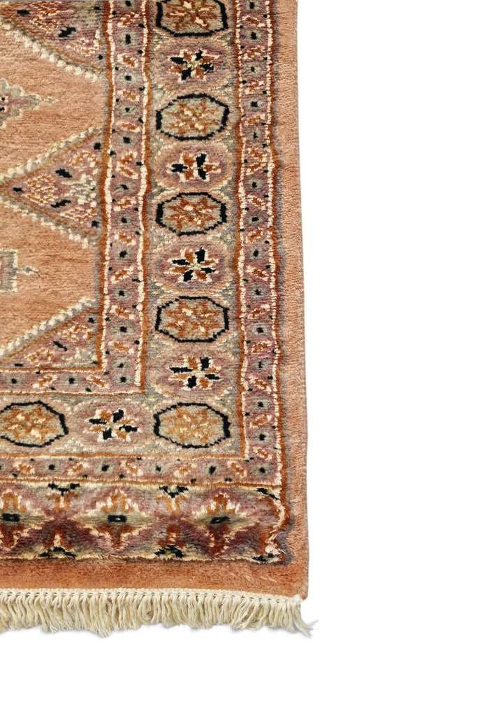 Hand-knotted salmon Jaldar runner with silk diamond güls