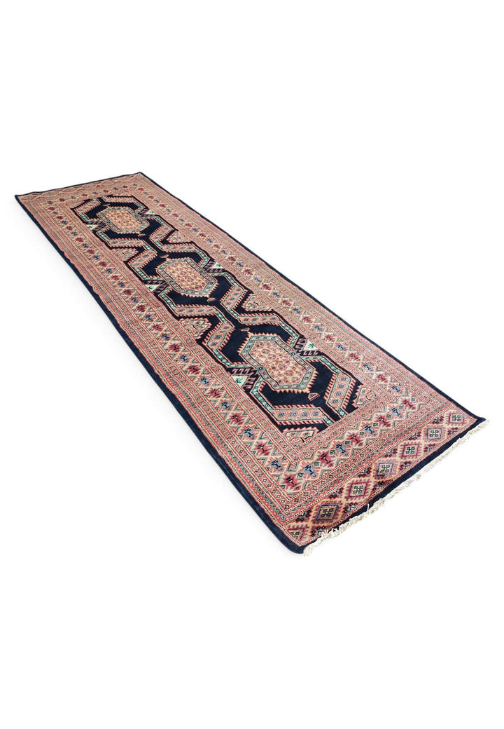 Indigo camel Jaldar runner 77×254cm, Pakistani craftsmanship