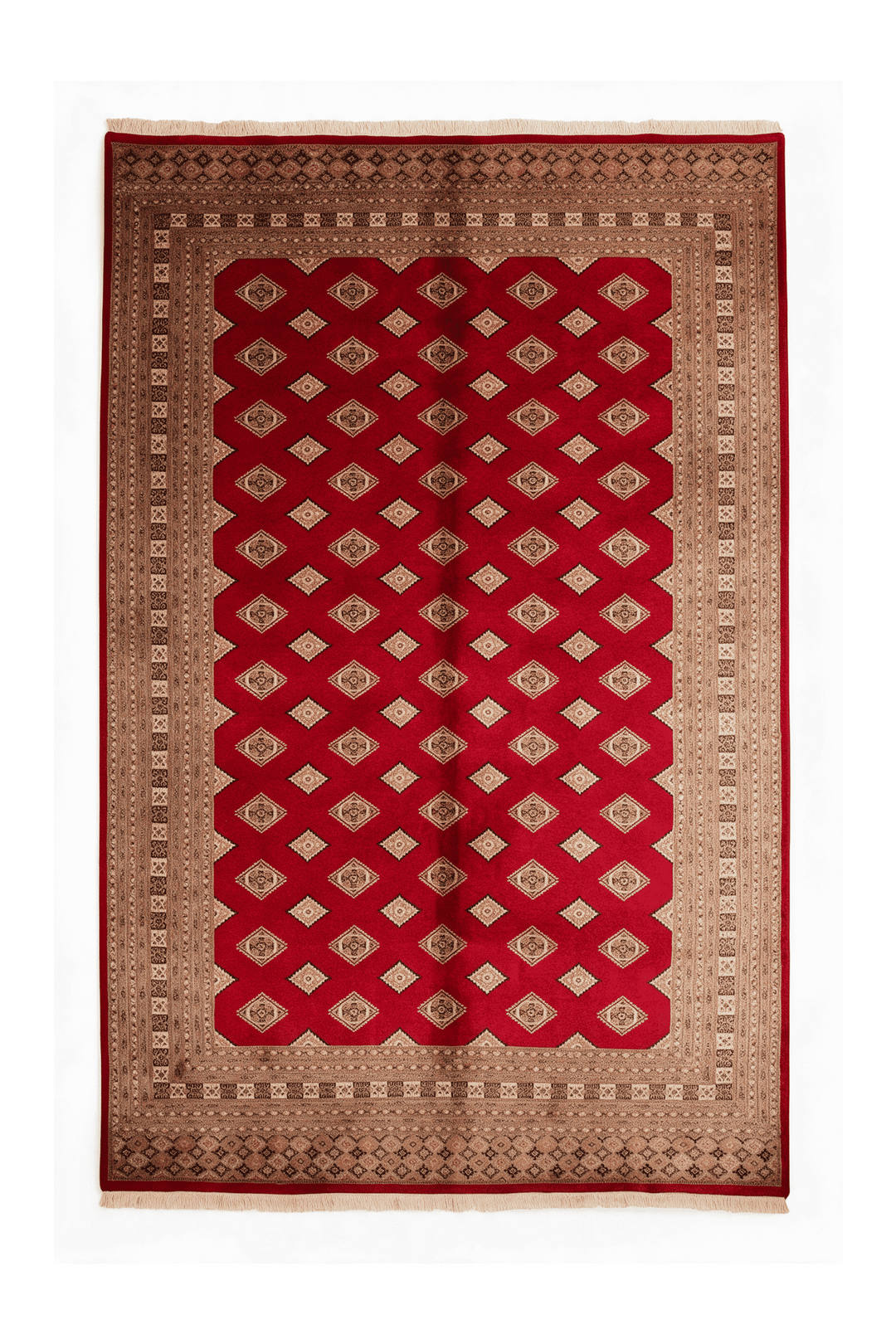 Madder red and camel Jaldar rug in wool and silk, 202×260cm, 3 tatami
