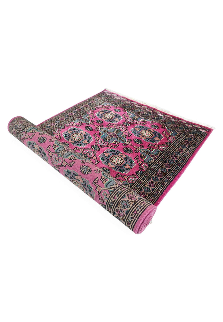 Magenta and teal Jaldar runner for a hallway, 79×217cm