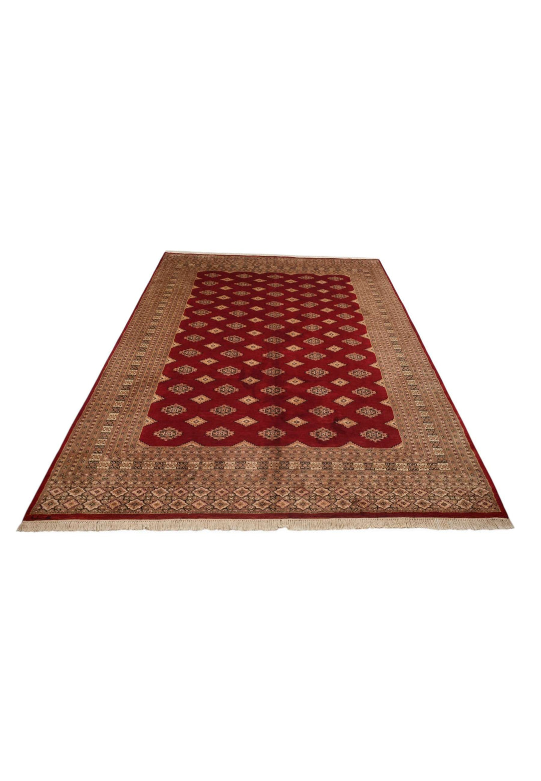 Border detail of oxblood Jaldar hand-knotted Pakistani rug