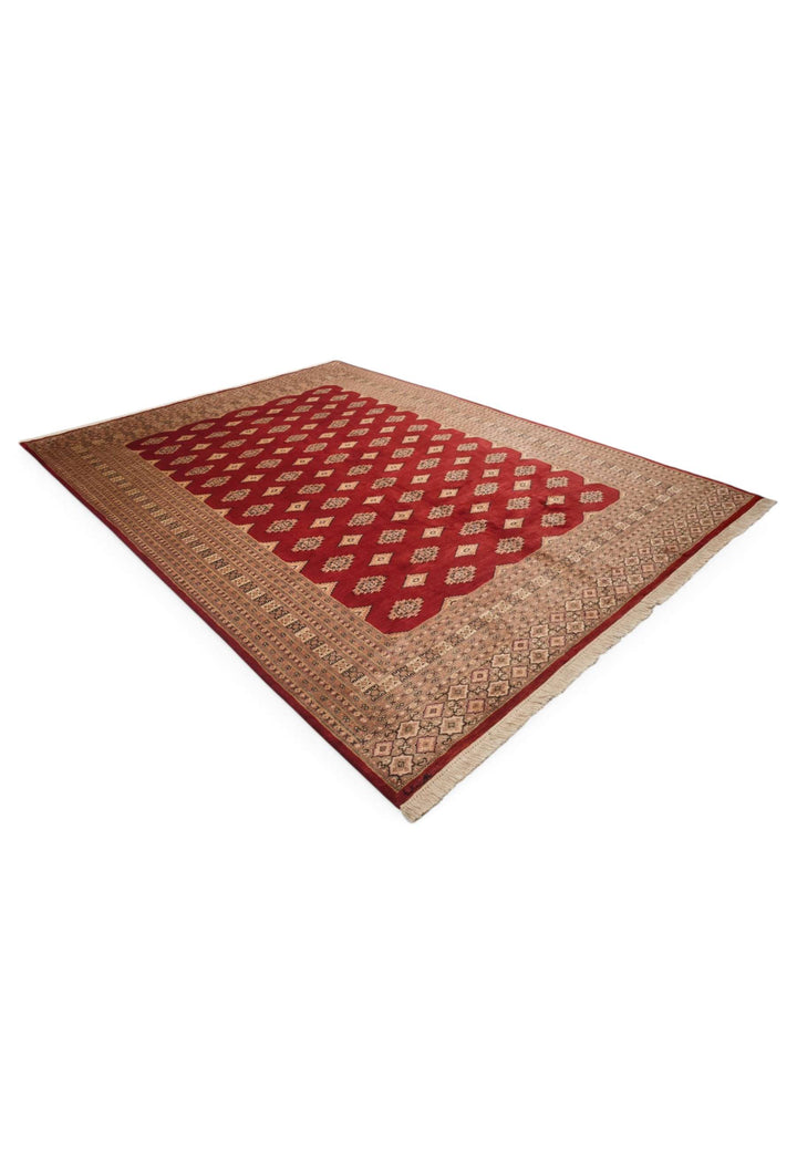 Oxblood and tan Jaldar rug for a living room, about 3 tatami