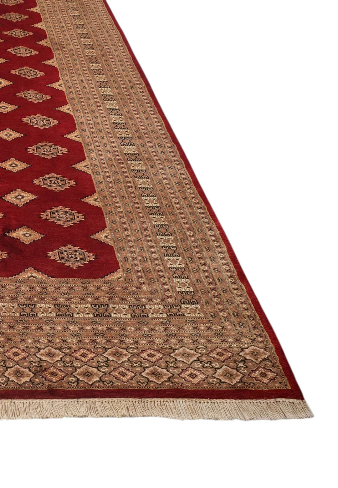 Hand-knotted oxblood Jaldar rug with silk diamond field