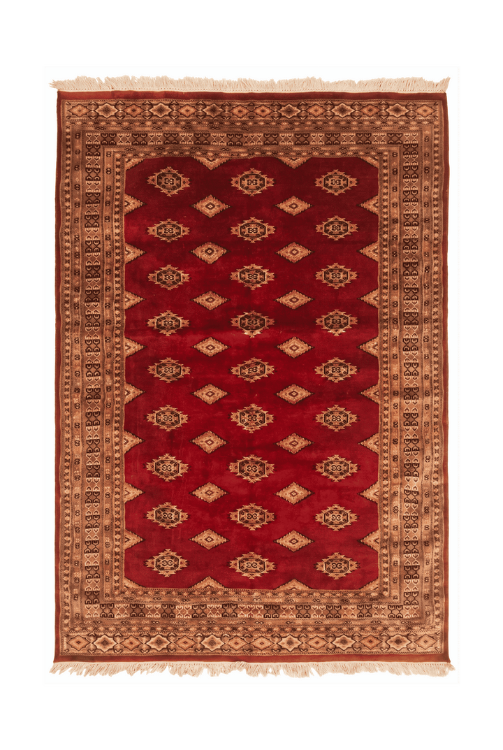 Red and gold diamond gül Jaldar rug in wool and silk, 125×178cm