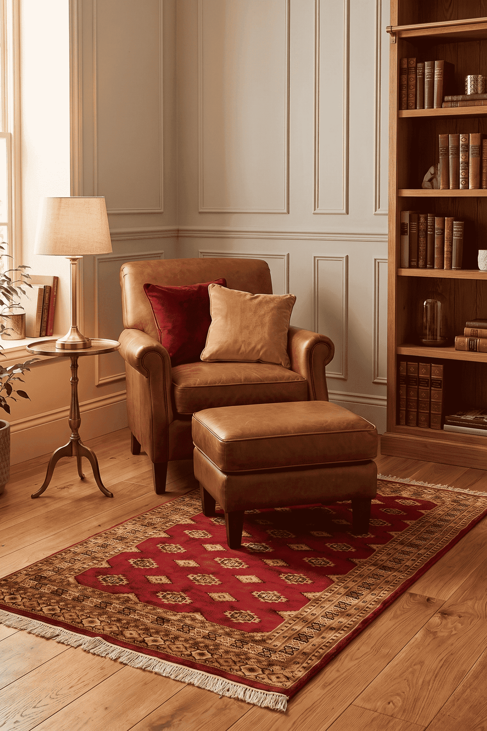 Diamond gül detail in red and gold on Jaldar wool and silk rug