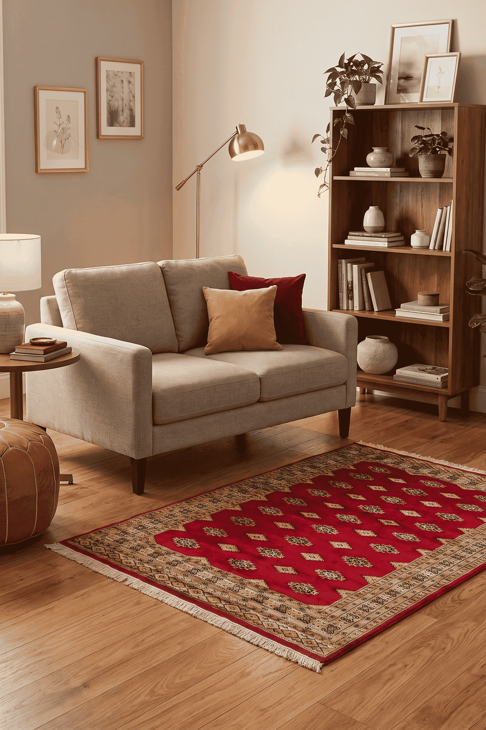 Diamond gül detail in red on Jaldar wool and silk rug