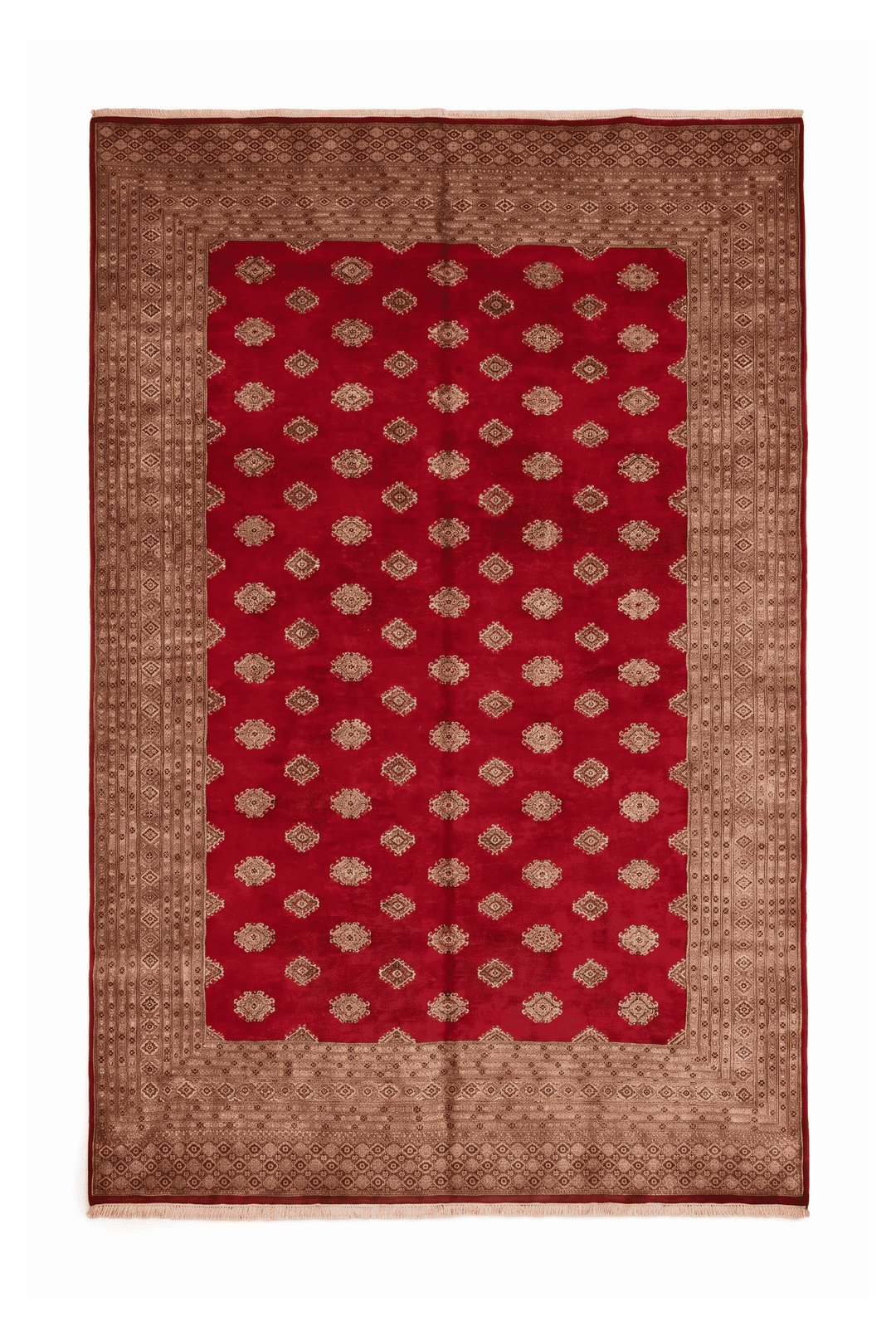Ruby red and cream diamond Jaldar rug in wool and silk, 200×252cm
