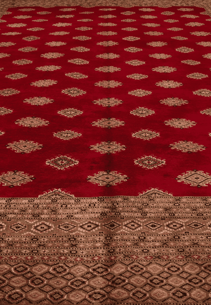 One-of-a-kind ruby red and cream Pakistani Jaldar rug