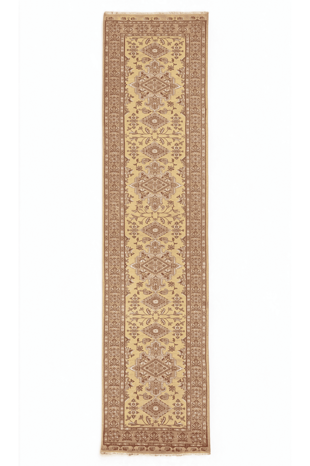 Wheat gold and rose Jaldar alternating medallion runner, 79×397cm