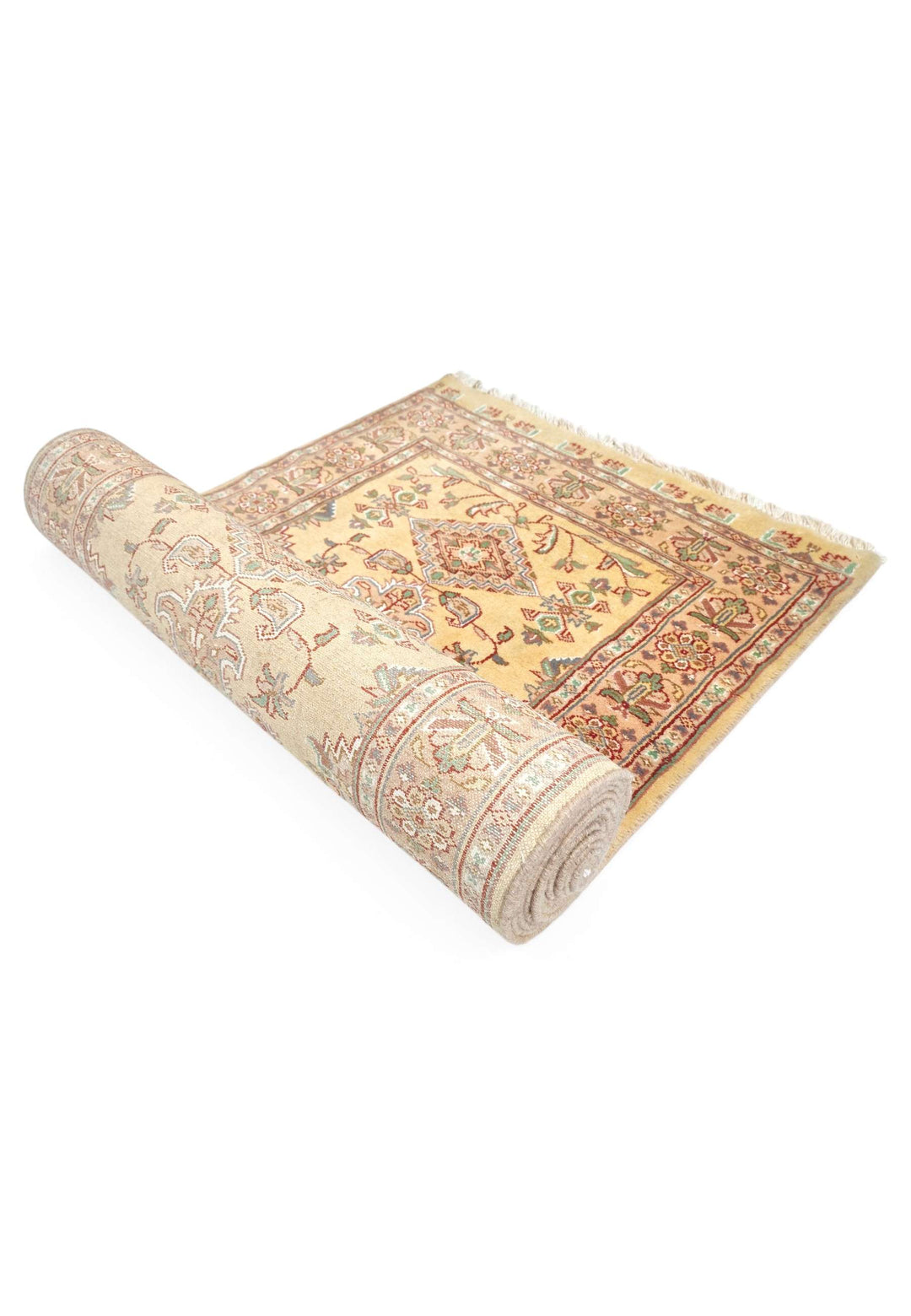 Wheat gold and rose Jaldar runner for a long hallway