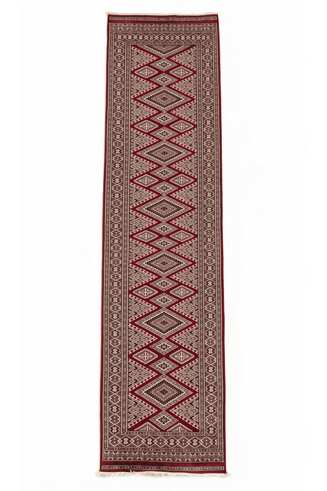 Wine and cream Jaldar lattice runner in wool and silk, 78×314cm
