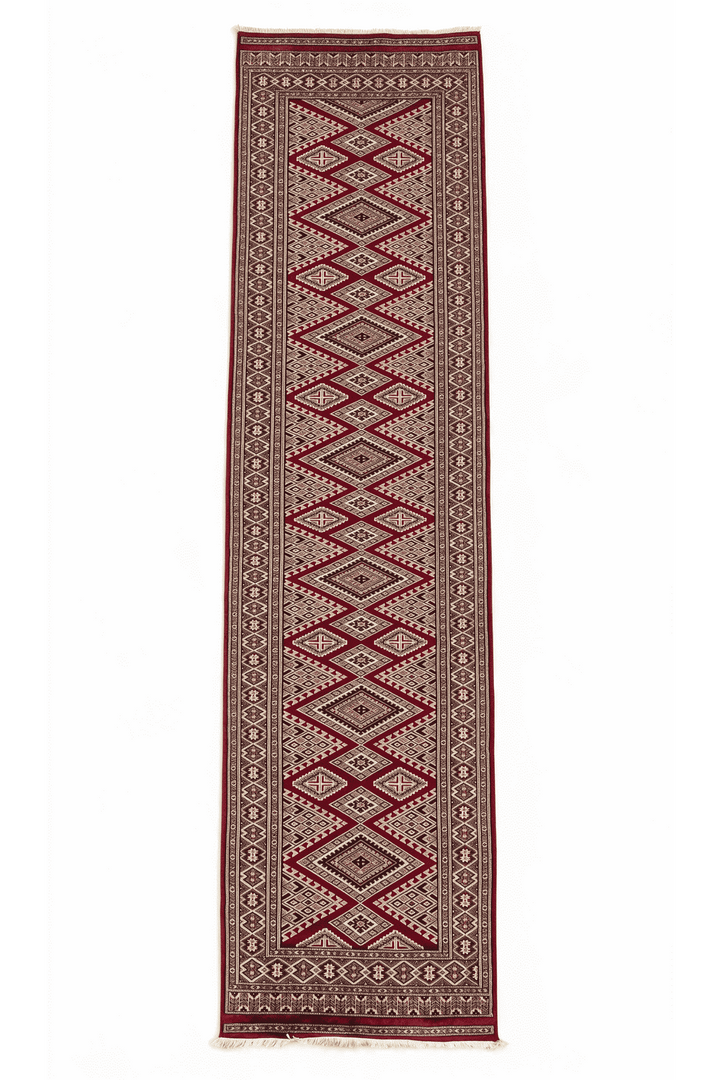 Wine and cream Jaldar lattice runner in wool and silk, 78×314cm