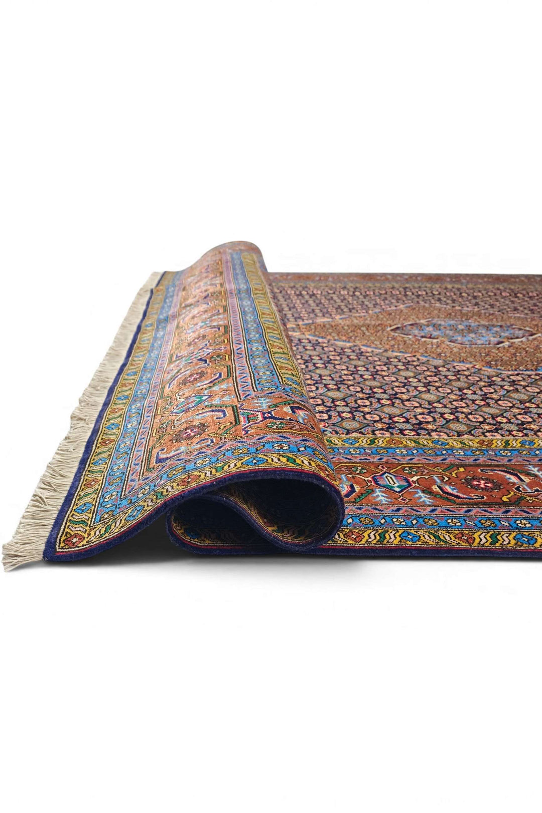 Corner of navy mahi Ardabil hand-knotted rug