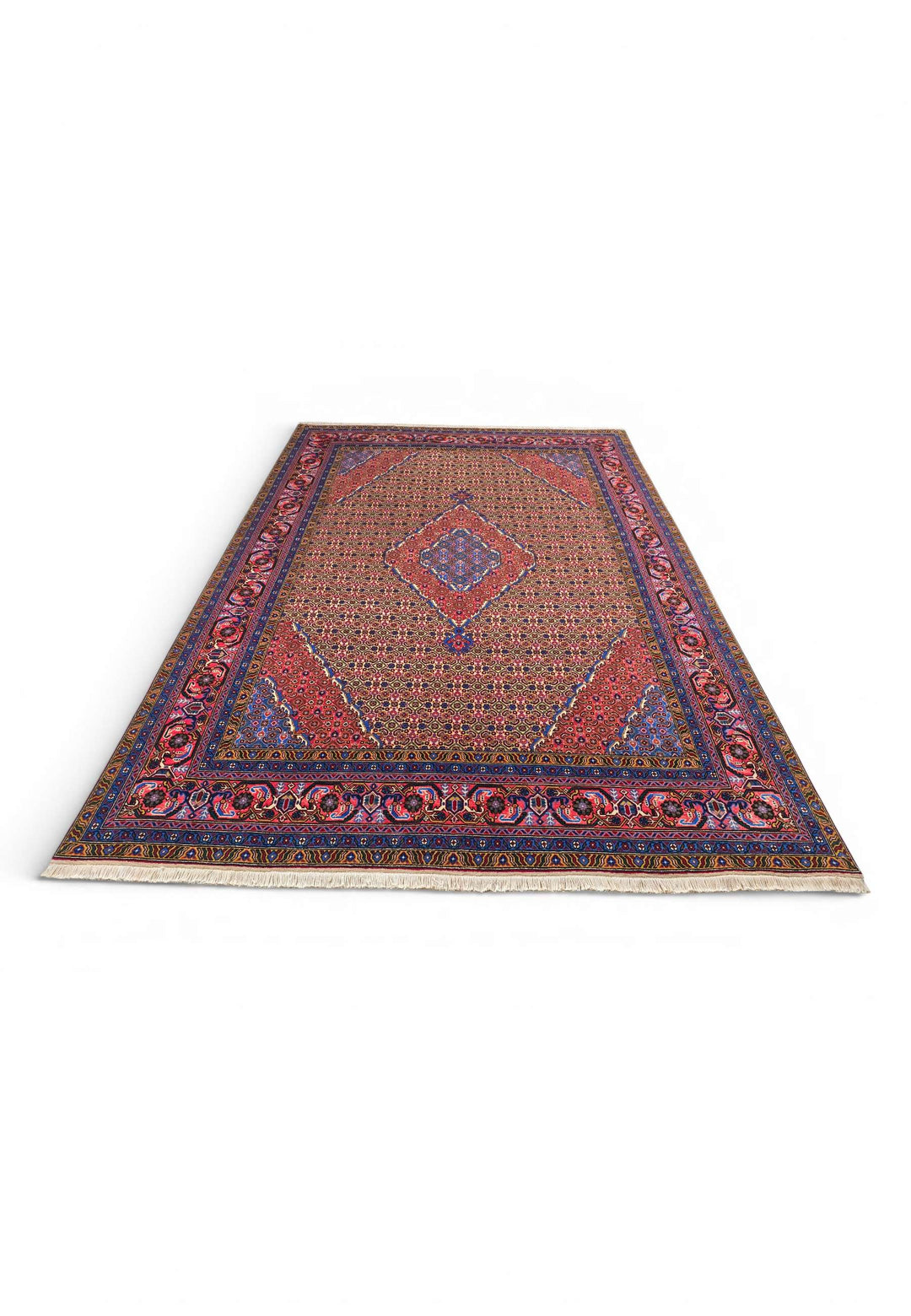 Hand-knotted wool pile of camel Ardabil rug, 198×296cm