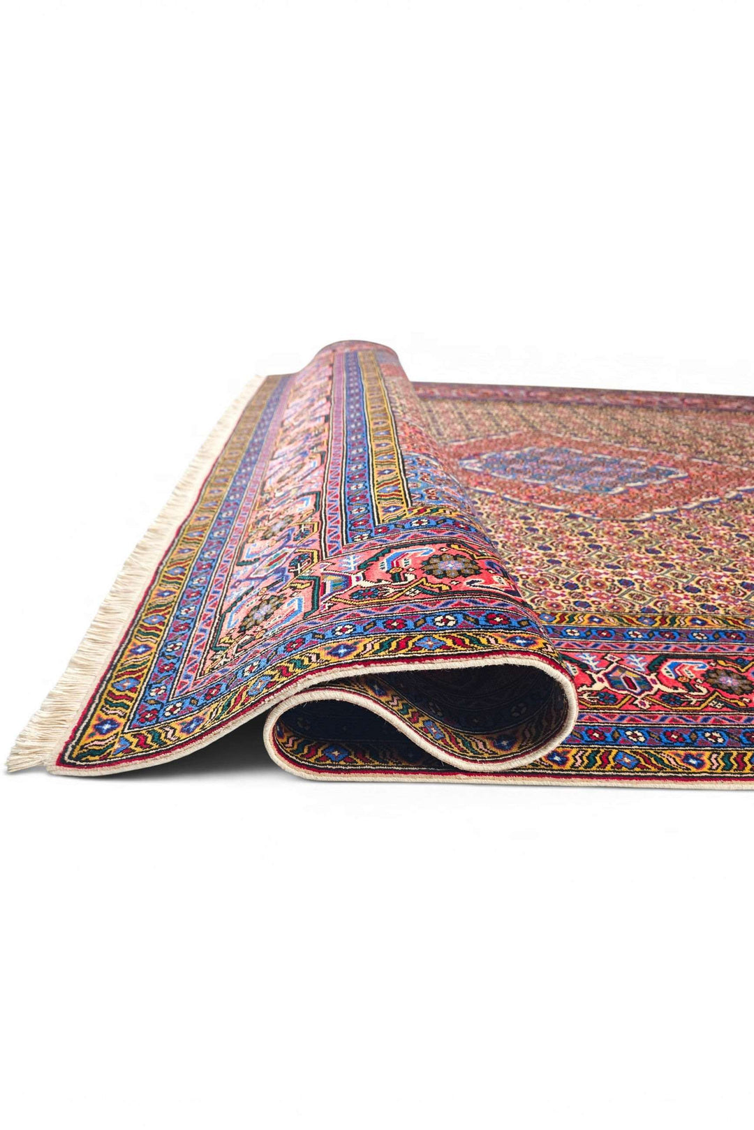 Corner of camel mahi Ardabil hand-knotted rug