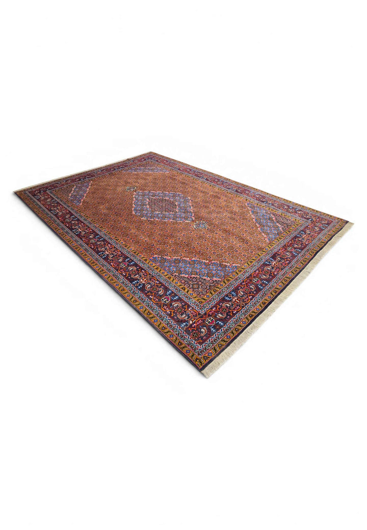 One-of-a-kind terracotta mahi medallion Persian Ardabil rug