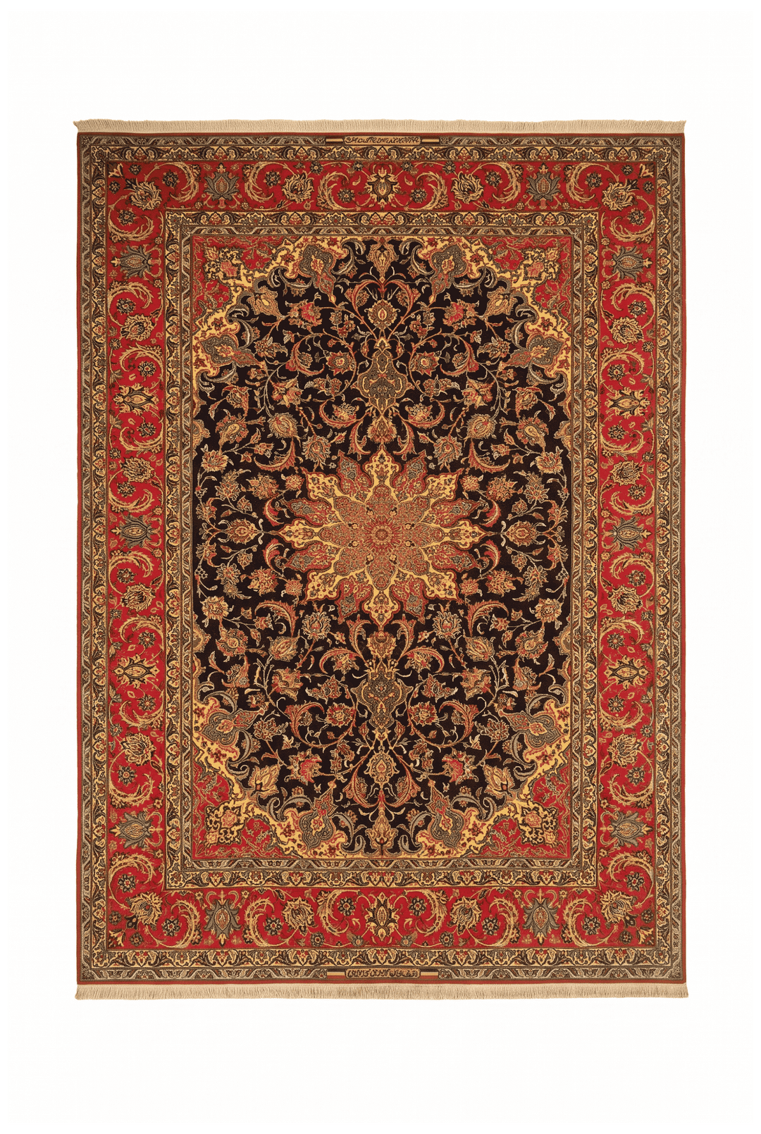 Black and red medallion Sirafian Isfahan rug, 204×295cm, signed
