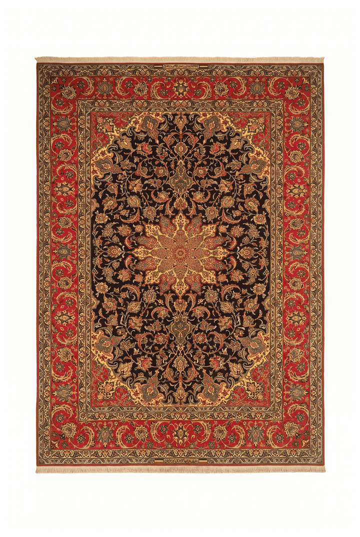 Black and red medallion Sirafian Isfahan rug, 204×295cm, signed
