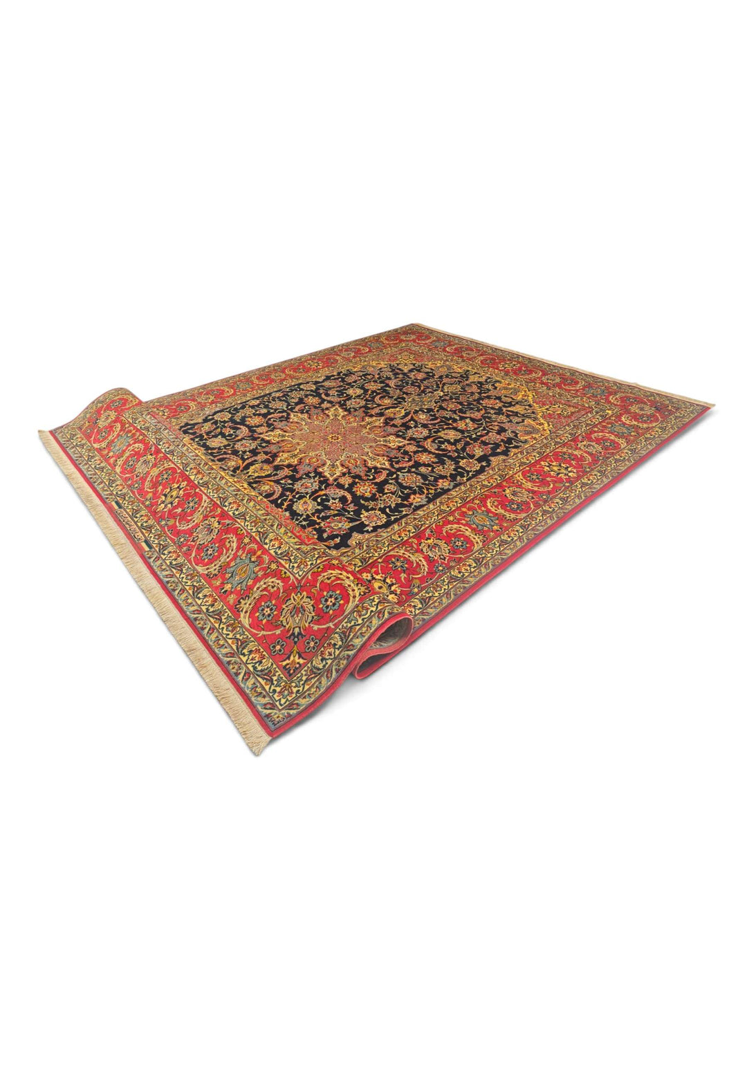 Corner of black red Sirafian Isfahan rug