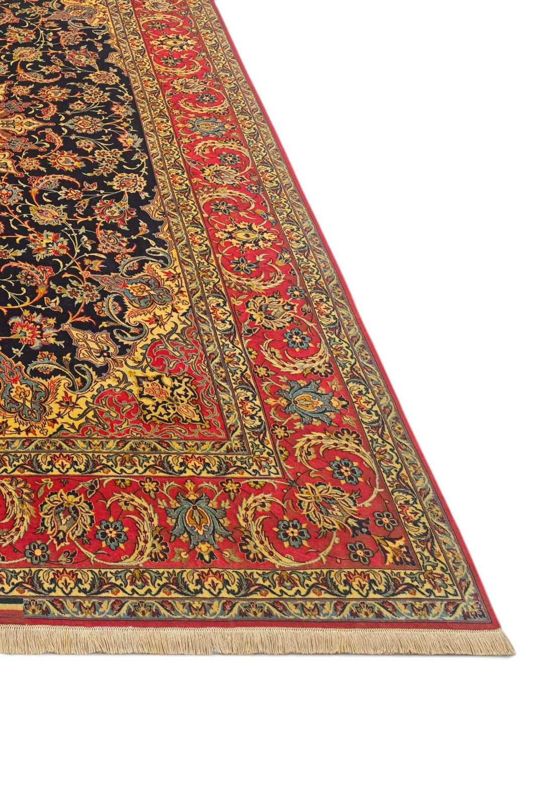 Black and red medallion Sirafian Isfahan rug detail
