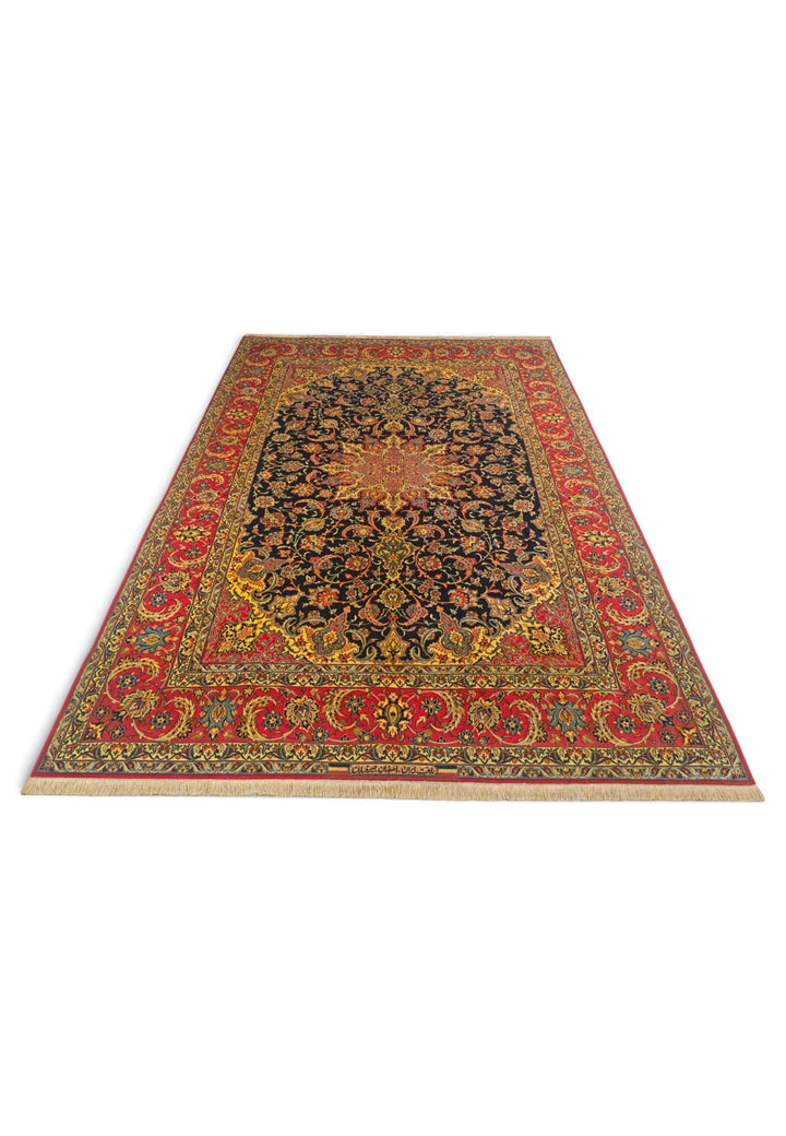 Border detail of black red Sirafian Isfahan rug