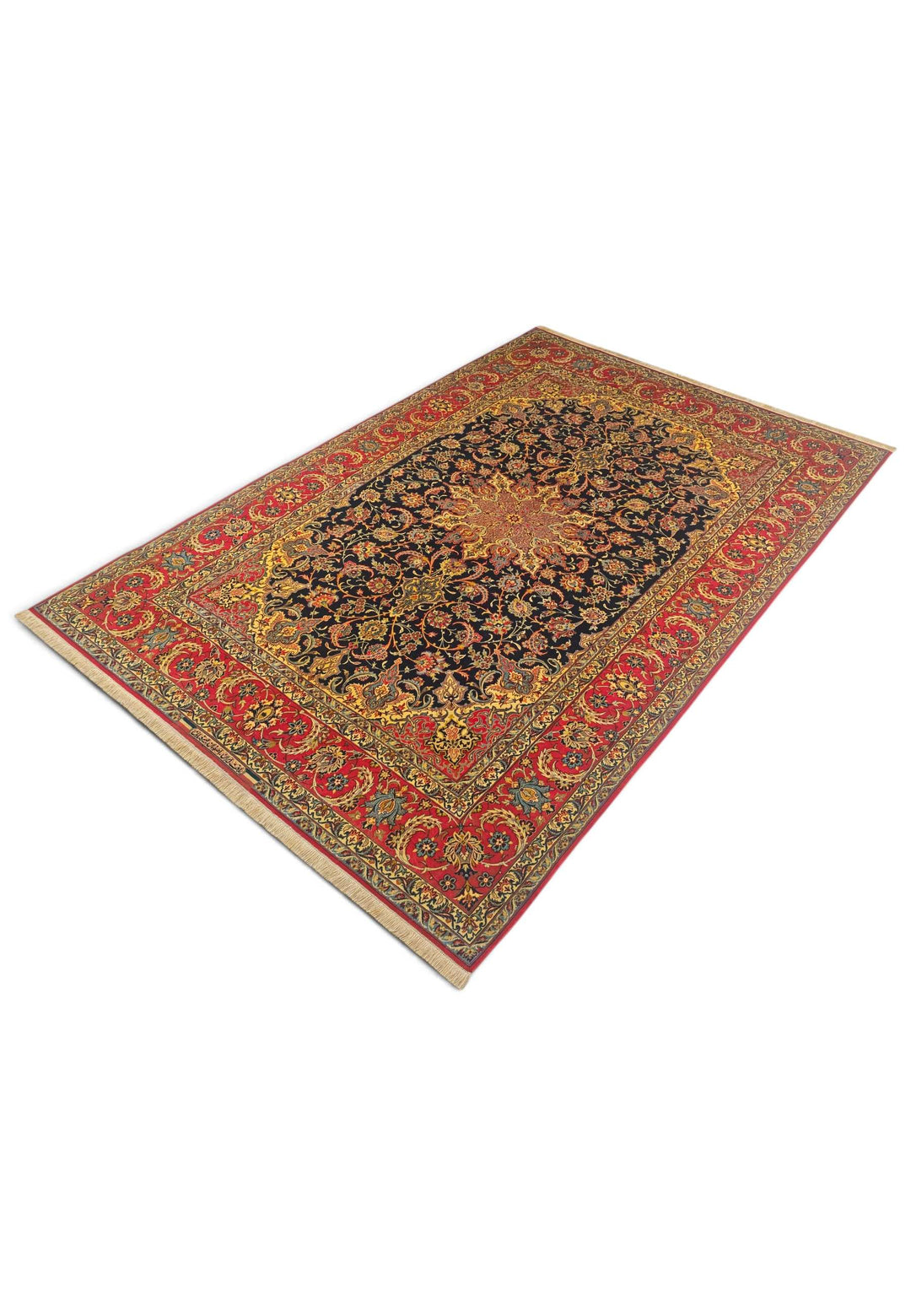 Sirafian workshop signature on black and red Isfahan rug