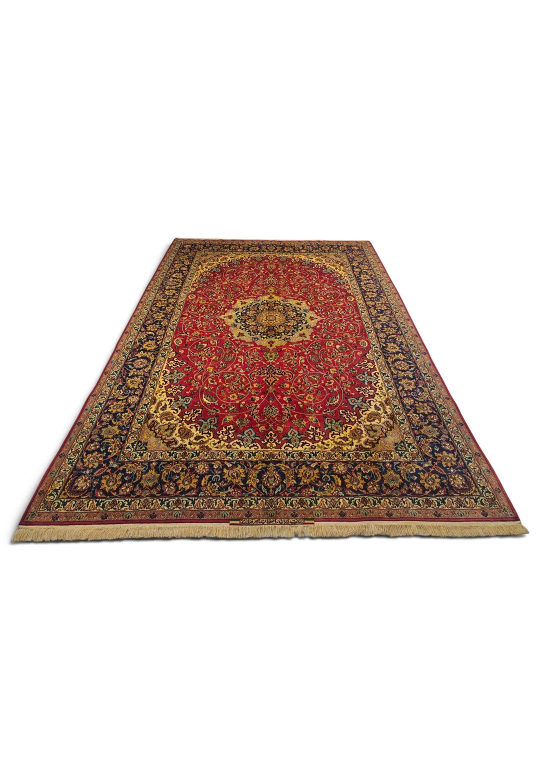 Border detail of crimson gold Sirafian Isfahan rug