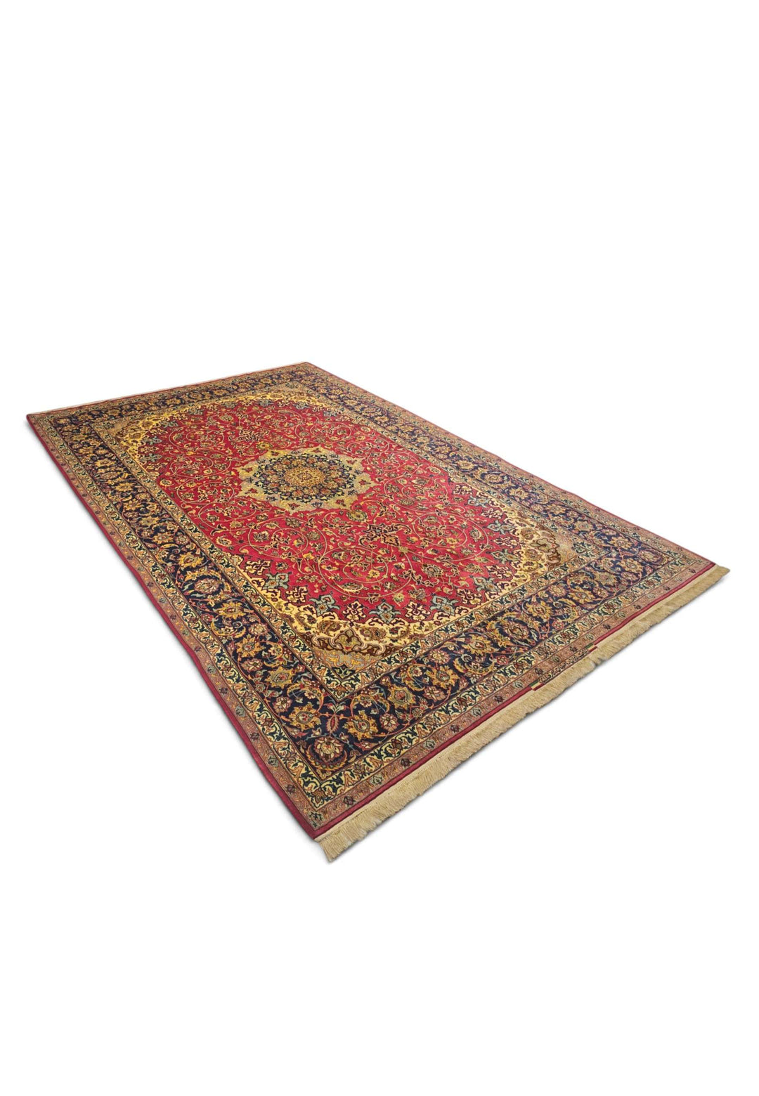 Sirafian workshop signature on crimson and gold Isfahan rug
