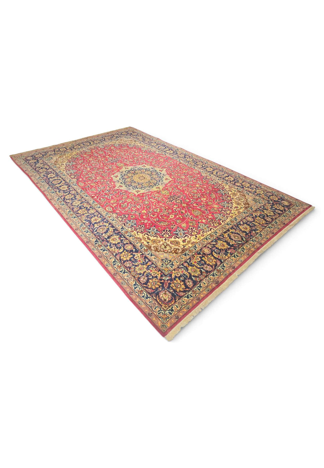 Crimson and gold Isfahan rug for a large living room, 4.5 tatami