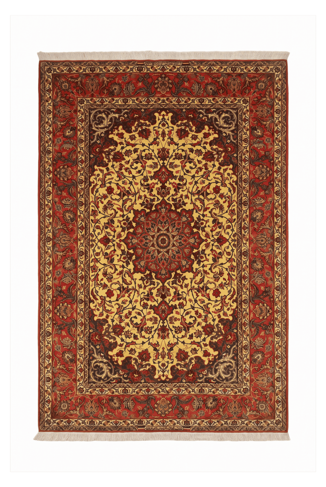 Gold medallion Sirafian Isfahan rug, 156×233cm, hand-knotted wool