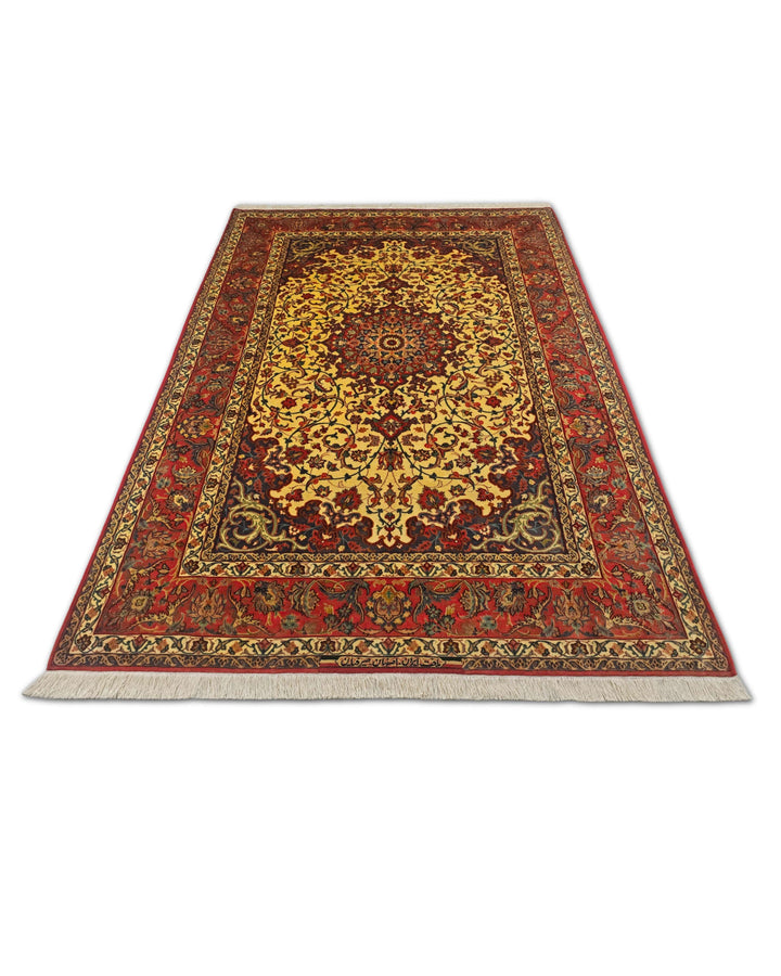Border detail of gold Sirafian Isfahan rug