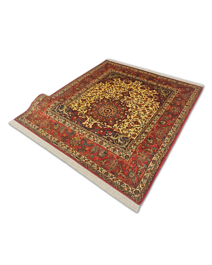Gold medallion Isfahan rug for a living room, 2 tatami