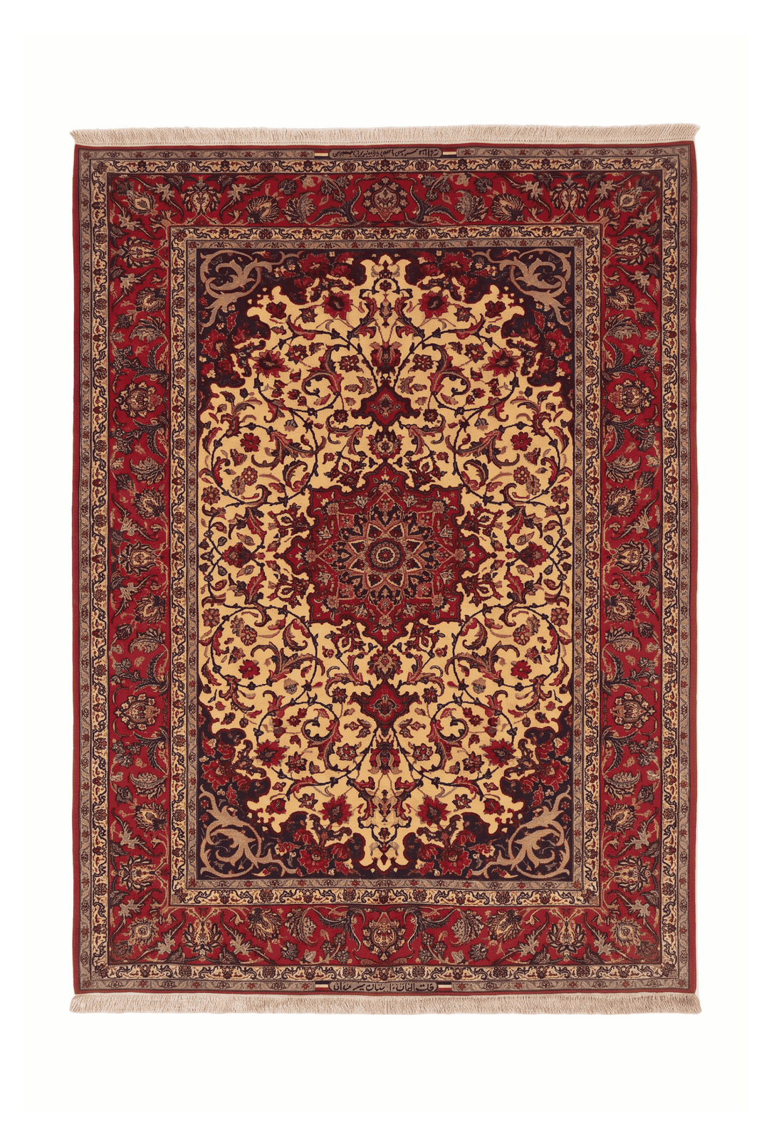 Gold and red medallion Sirafian Isfahan rug, 160×230cm, signed