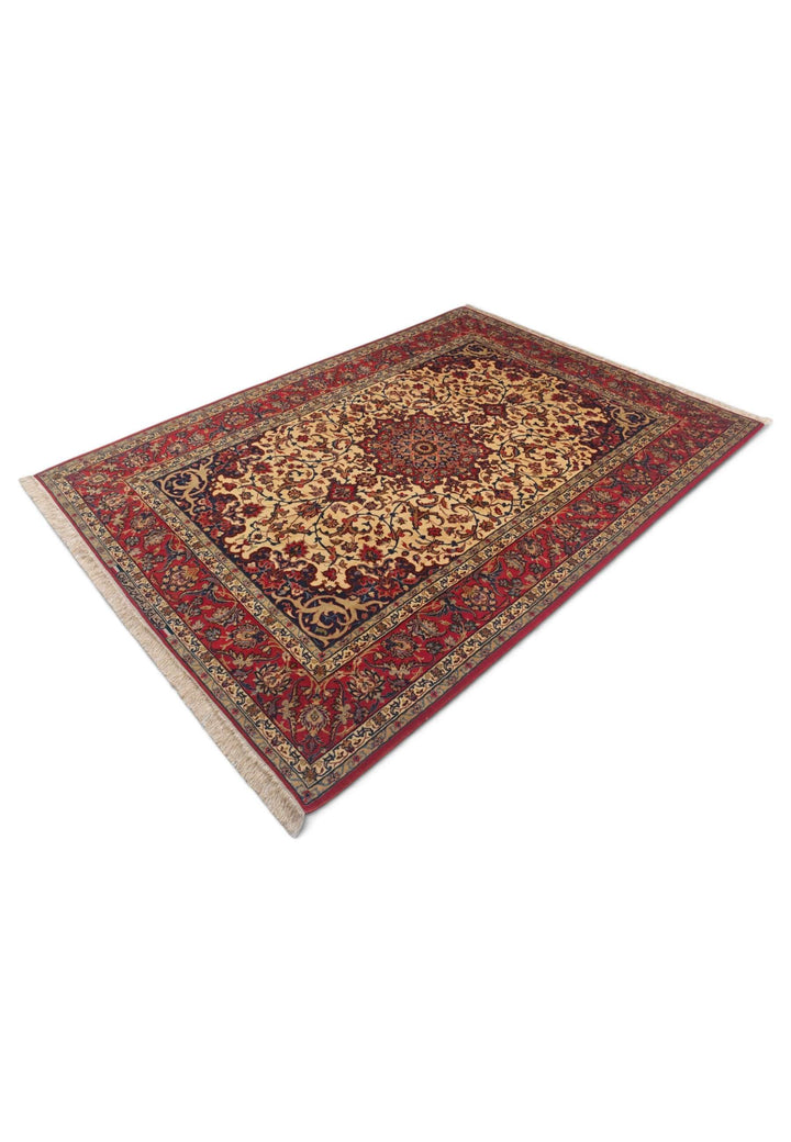 Sirafian workshop signature on gold and red Isfahan rug