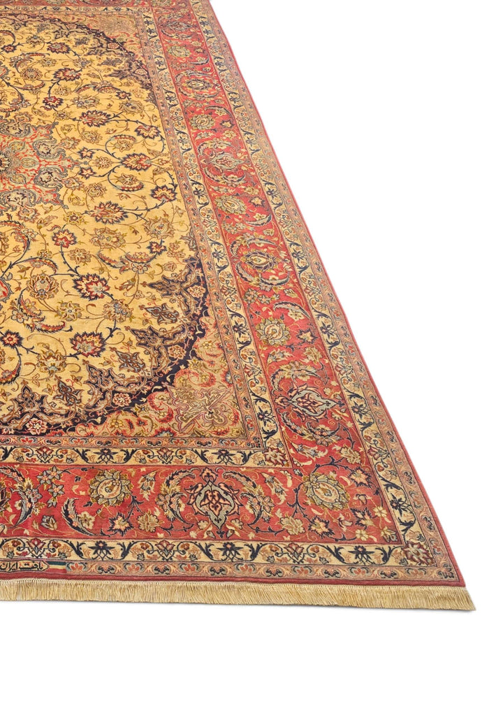 Gold and terracotta Sirafian Isfahan rug detail