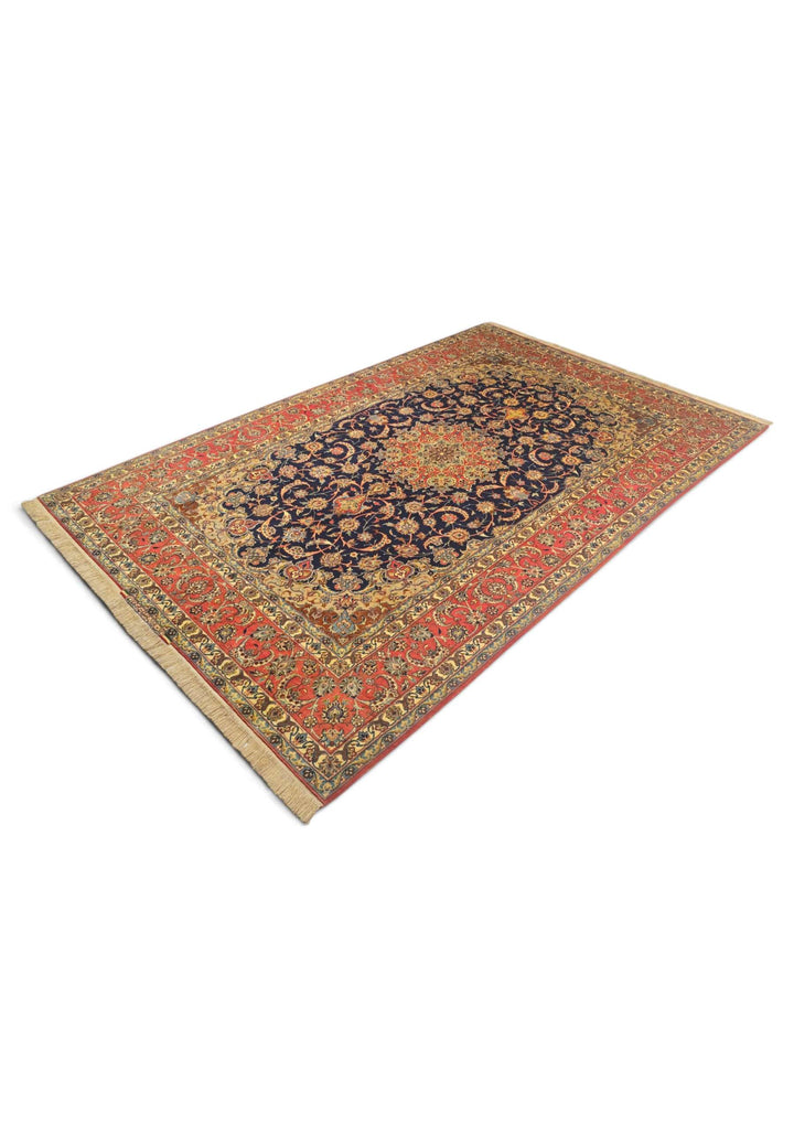 Sirafian workshop signature on indigo and terracotta Isfahan rug