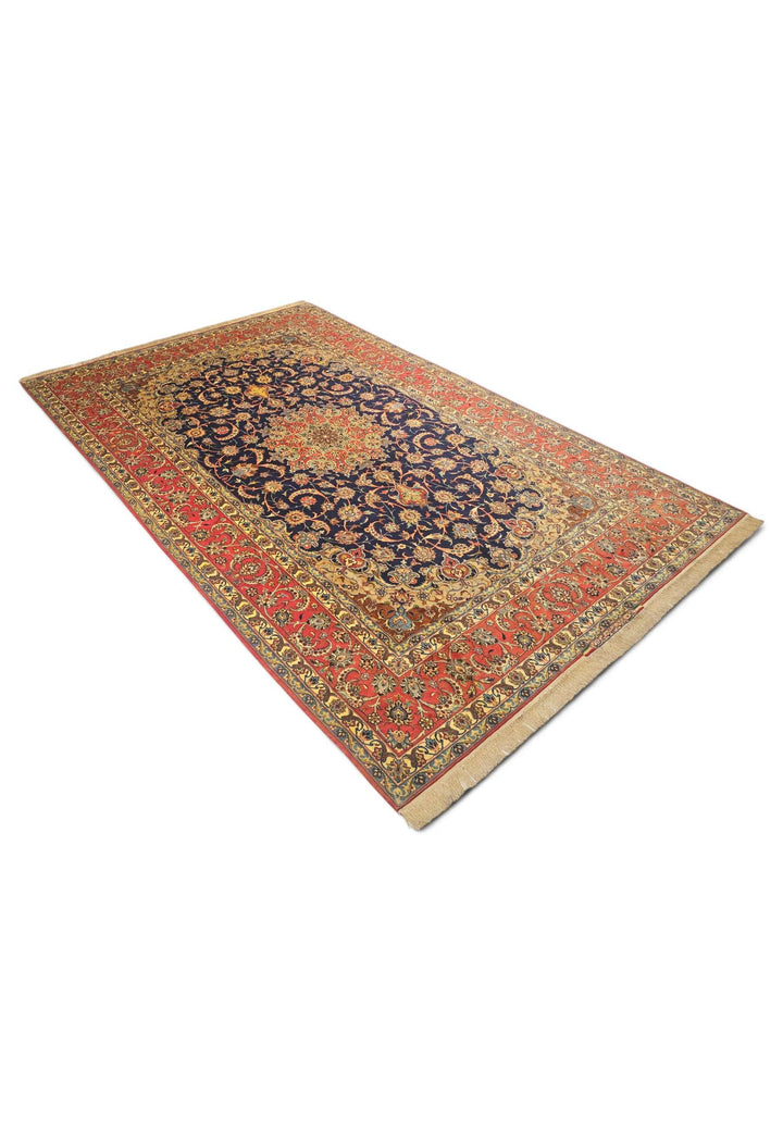 Indigo terracotta Isfahan rug 199×309cm, Persian craftsmanship