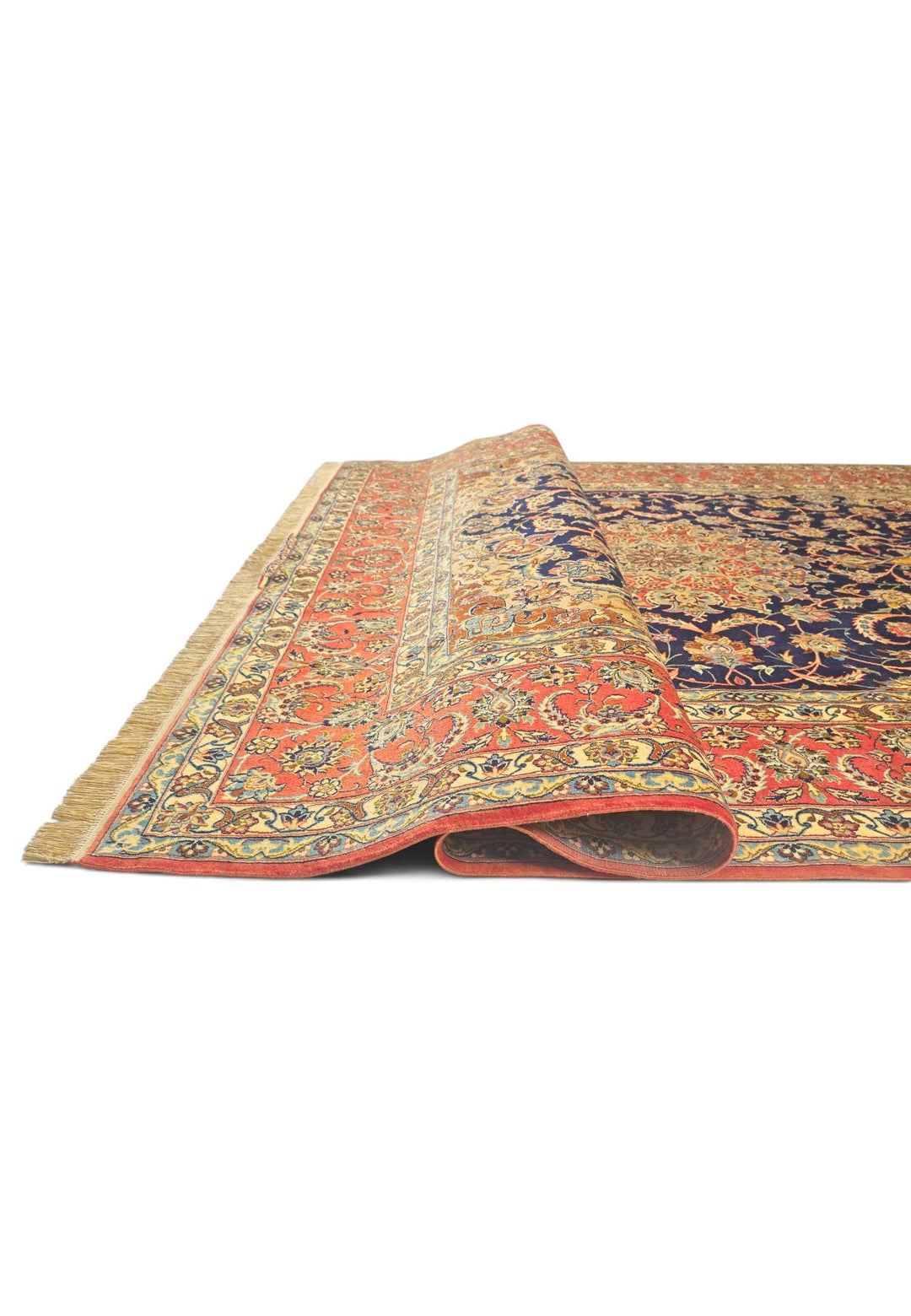 One-of-a-kind signed Sirafian Isfahan rug in indigo and terracotta