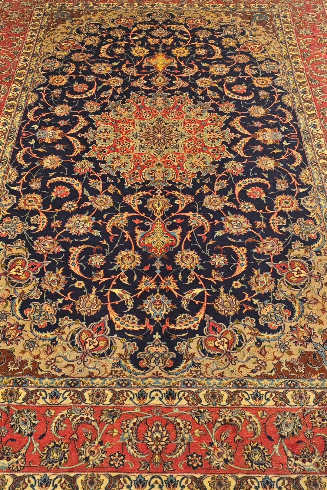 Hand-knotted Persian Isfahan rug with fine arabesque work