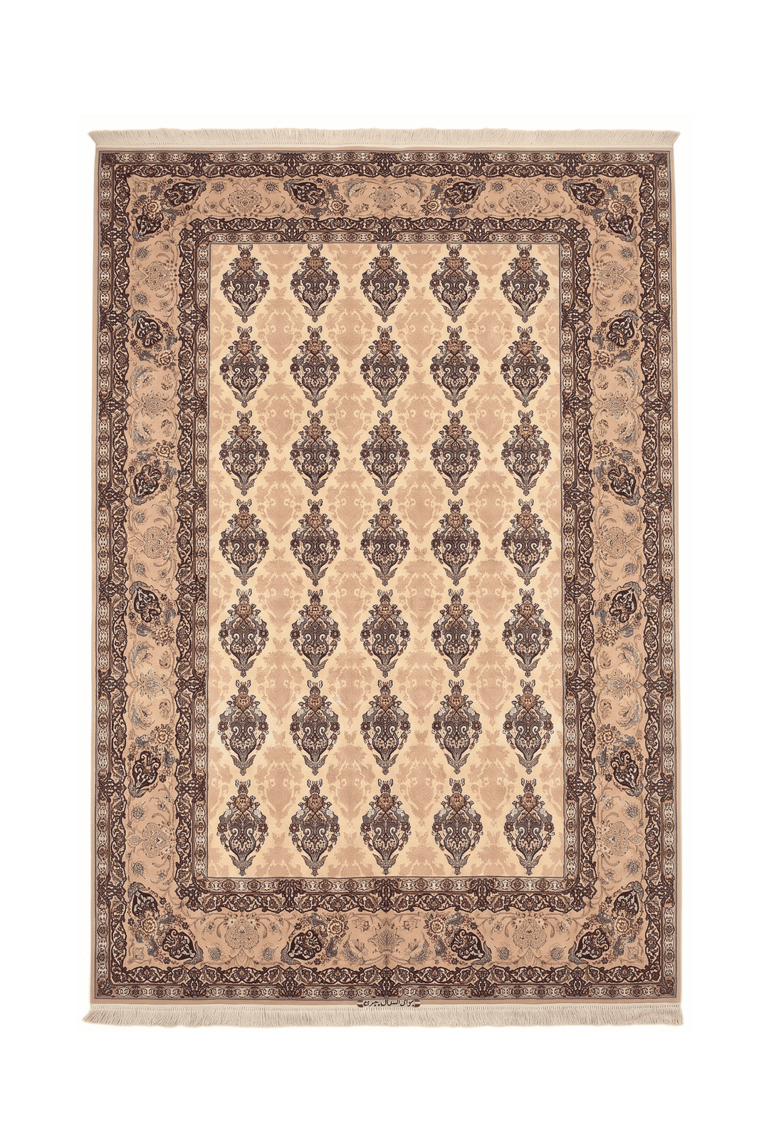 Ivory vase and cartouche Isfahan rug, 159×236cm, hand-knotted wool